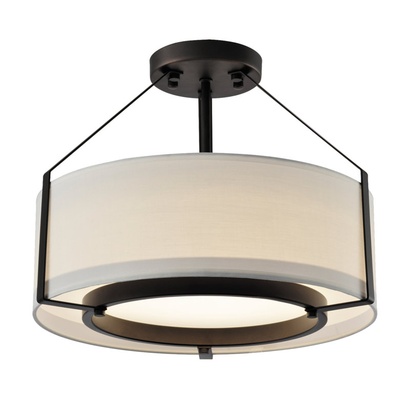 QPLUS 1 Light 24'' Shaded Drum LED Semi Flush Mount & Reviews